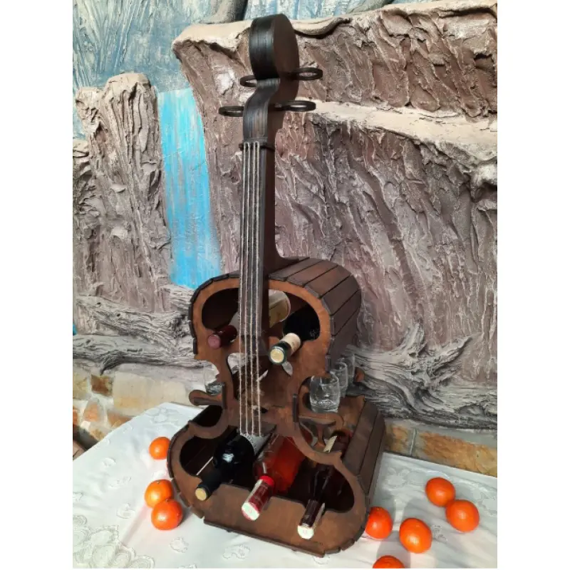 Vioara, suport din lemn pentru 6 sticle vin